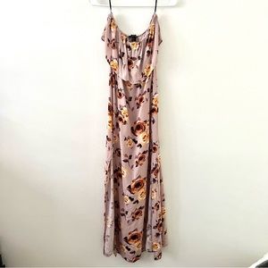 FOREVER 21 Off the Shoulder Floral Ruffle Trim Double Slit Maxi Dress, Size S